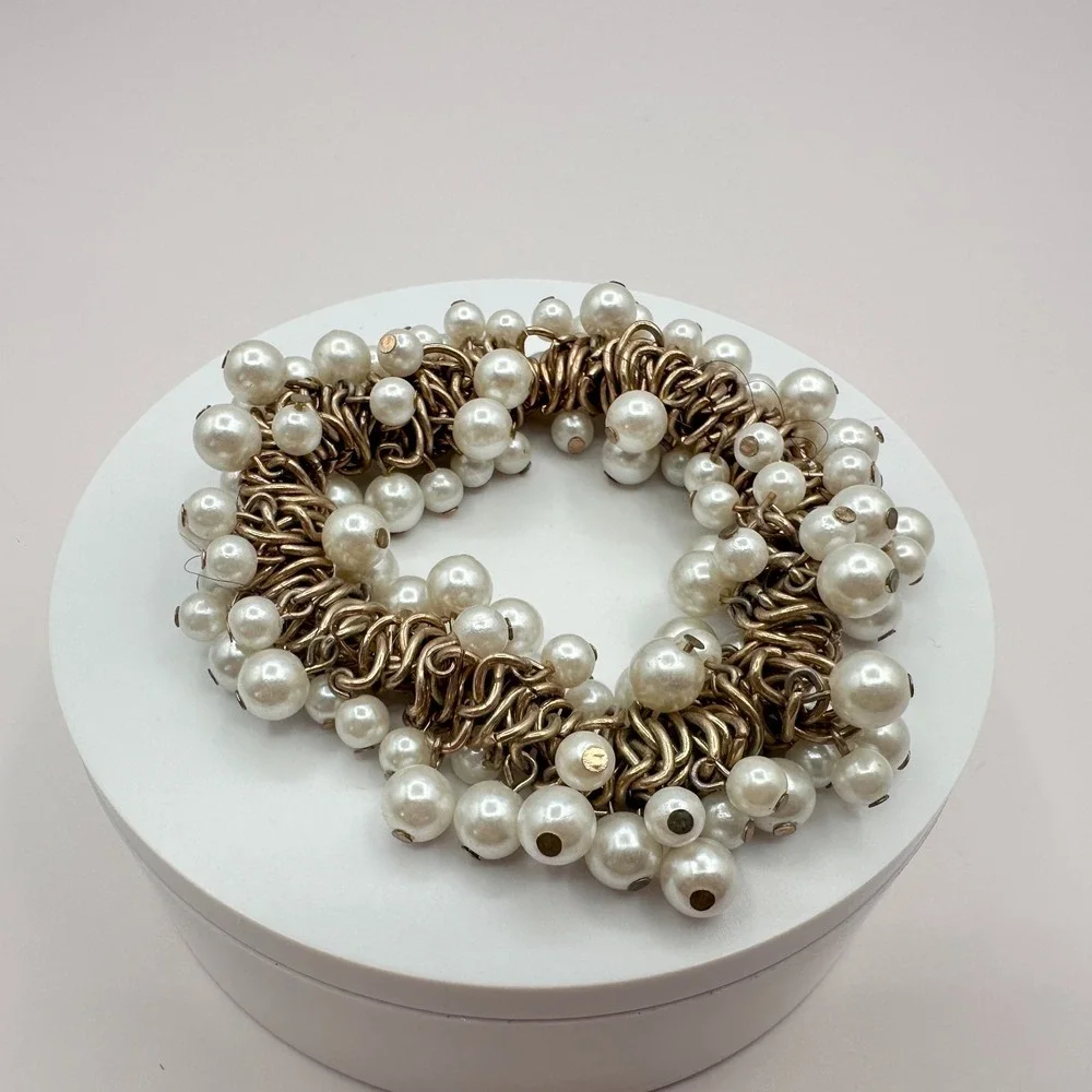 Vintage Gold Tone Faux Pearl Chunky Bracelet - Bridal Gift